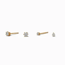 C LUXE by Claire's 18kt Gold Plated Cubic Zirconia 2mm & 3mm Stud Earrings - 2 Pack