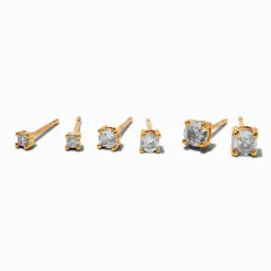 C LUXE by Claire's 18kt Gold Plated Cubic Zirconia 2mm, 3mm, & 4mm Round Stud Earrings - 3 Pack