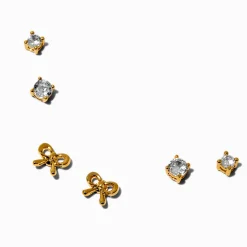 C LUXE by Claire's 18kt Gold Plated Cubic Zirconia Bow Stud Earring Stackables Set - 3 Pack