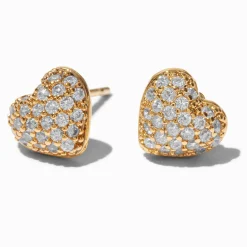 C LUXE by Claire's 18kt Gold Plated Cubic Zirconia Puffy Heart Stud Earrings