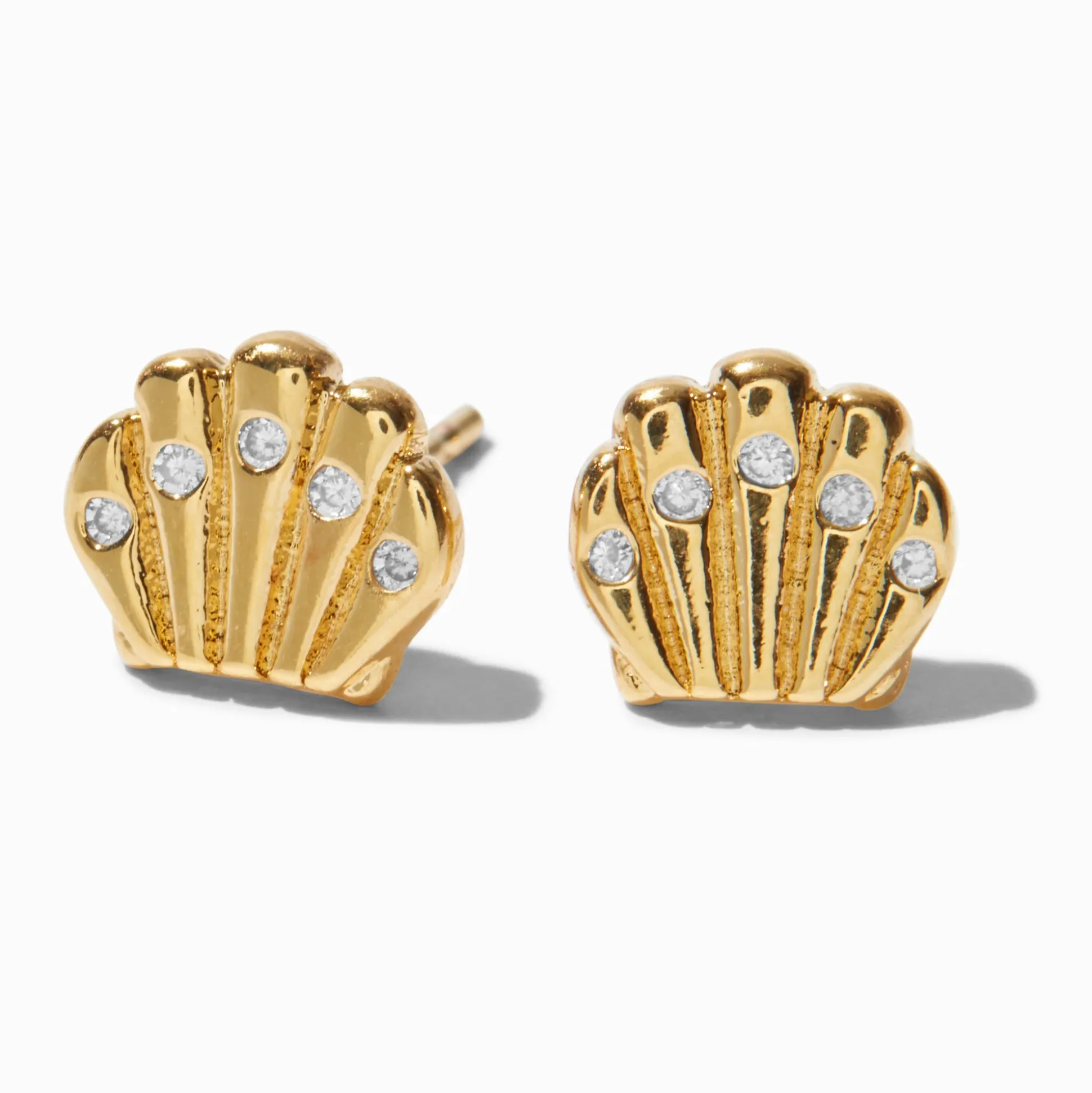 C LUXE by Claire's 18kt Gold Plated Cubic Zirconia Seashell Stud Earrings