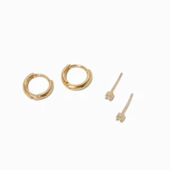 C LUXE by Claire's 18kt Gold Plated Cubic Zirconia 2mm & 8mm Round Stud & Clicker Hoop Earrings - 2 Pack