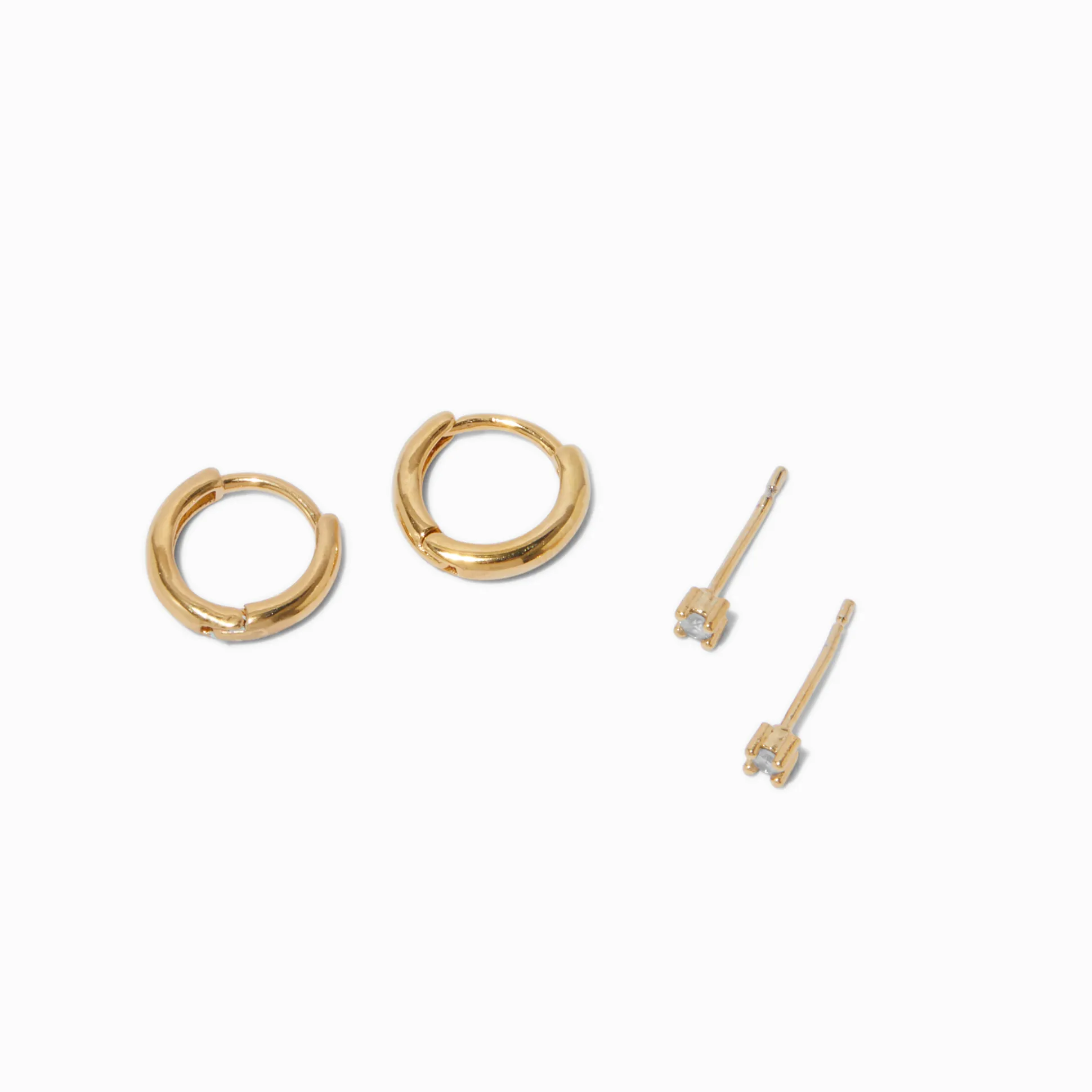 C LUXE by Claire's 18kt Gold Plated Cubic Zirconia 2mm & 8mm Round Stud & Clicker Hoop Earrings - 2 Pack