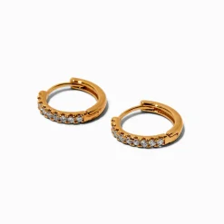 C LUXE by Claire's 18kt Gold Plated Cubic Zirconia 10mm Clicker Hoop Earrings