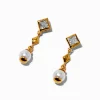 C LUXE by Claire's 18kt Gold Plated Cubic Zirconia Square & Pearl Micro Drop Earrings