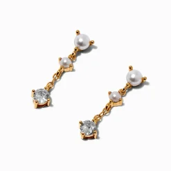 C LUXE by Claire's 18kt Gold Plated Cubic Zirconia Opal Pearl Micro Drop Earrings