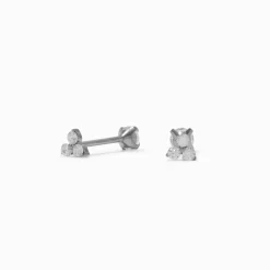 C LUXE by Claire's Silver-tone Titanium Cubic Zirconia Tri-Stone Stud Earrings