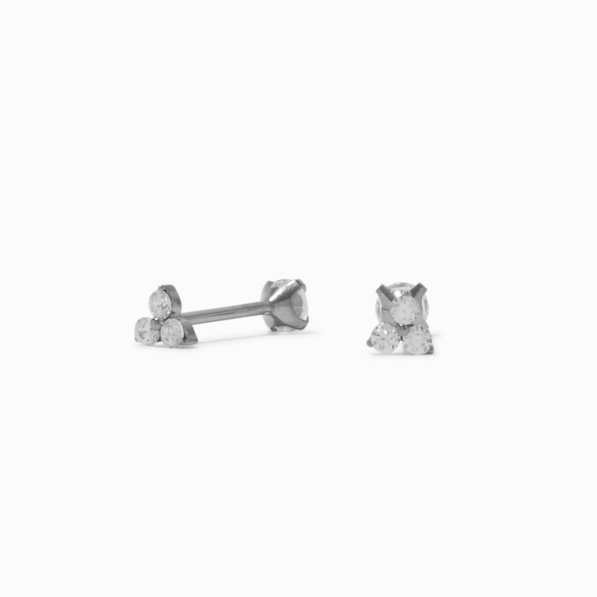 C LUXE by Claire's Silver-tone Titanium Cubic Zirconia Tri-Stone Stud Earrings