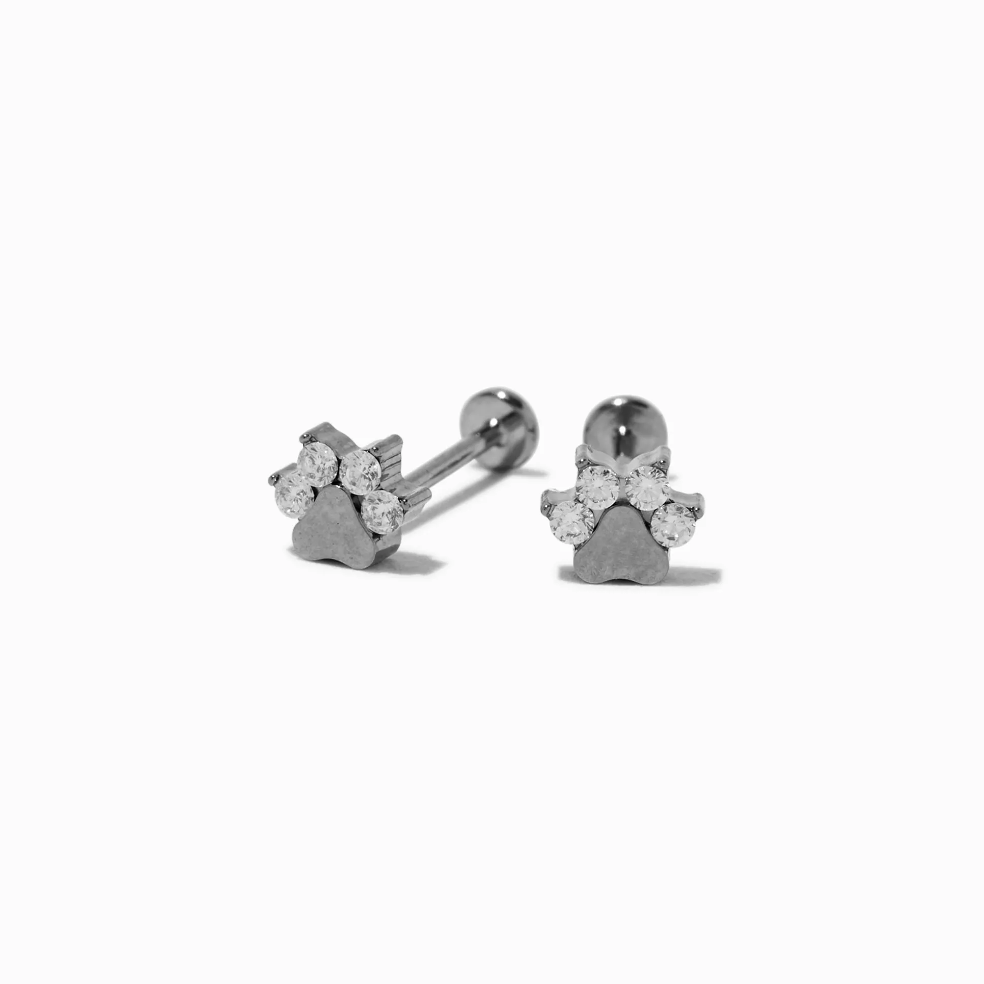 C LUXE by Claire's Silver-tone Titanium Cubic Zirconia Paw Flat Back Stud Earrings