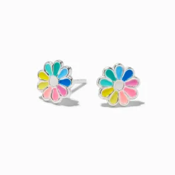 C LUXE by Claire's Sterling Silver Enamel Rainbow Flower Stud Earrings