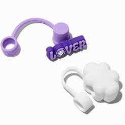 Caches pour pailles, « Lover » violet et nuage blanc - Lot de 2