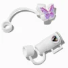 Caches pour pailles, tasse blanche et papillon violet - Lot de 2