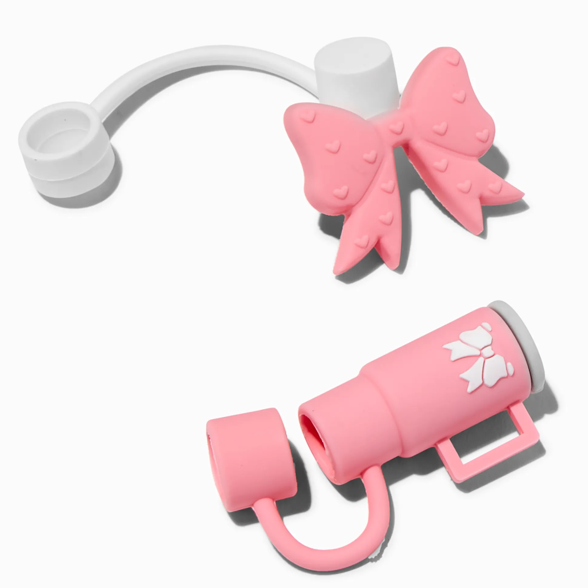 Caches pour pailles, tasse et nœud rose - Lot de 2