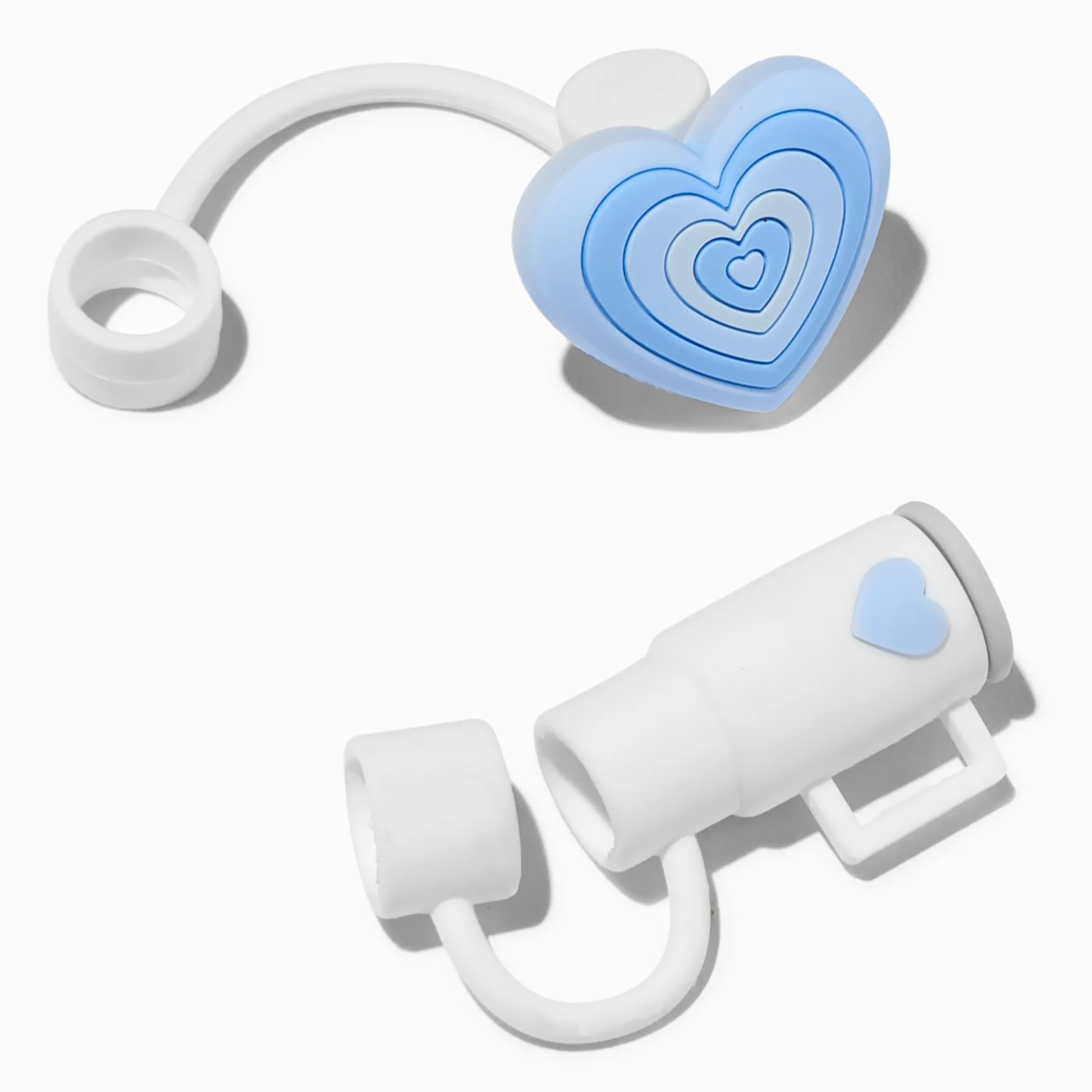 Caches pour pailles, tasse blanche et cœur bleu - Lot de 2