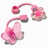 Capuchons de pailles roses fleur et papillon - Lot de 2