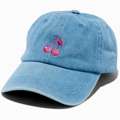 Casquette de baseball en jean avec cerises brodées