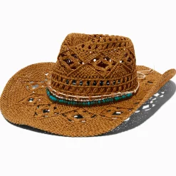 Chapeau de cowboy perlé turquoise d'imitation cowgirl