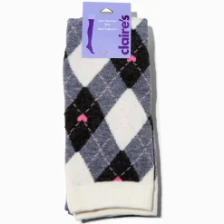 Chaussettes montantes cœur rose écossais noir et blanc - 1 paire