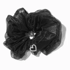 Chouchou à breloque cœur en organza noir