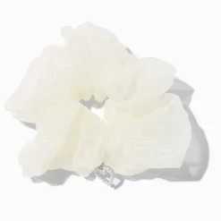Chouchou à breloque cœur en organza blanc
