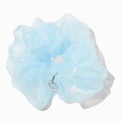 Chouchou à breloques cœur en organza bleu clair