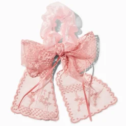 Chouchou à nœud dentelle rose tendre