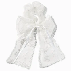 Chouchou à nœud en dentelle blanc