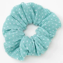 Chouchou à pois en tissu plissé de taille moyenne — Vert menthe