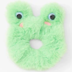 Chouchou grenouille en fausse fourrure vert de taille moyenne