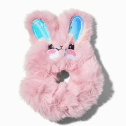 Chouchou lapin en fausse fourrure de taille moyenne rose