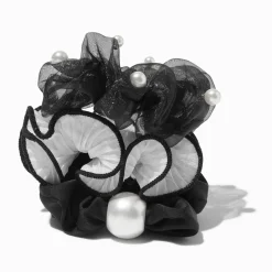 Chouchous crème et noirs décorés de perles d'imitation - Lot de 3