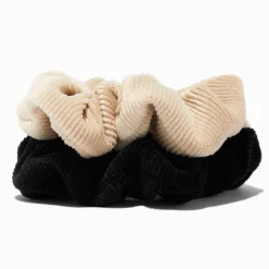 Chouchous côtelés soyeux noirs et couleur ivoire - Lot de 2