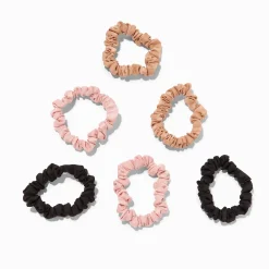 Chouchous fins soyeux noirs, roses et ocre - Lot de 6