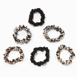 Chouchous fins soyeux noirs et avec imprimés animaux - Lot de 6