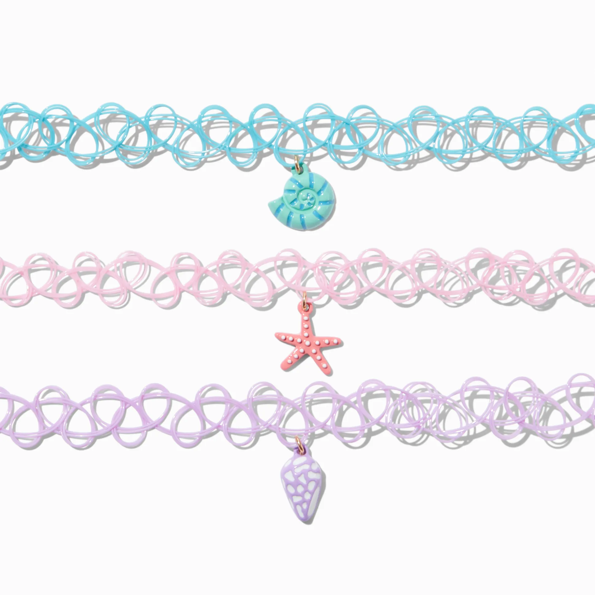 Claire's Club Pastel Beach Tattoo Choker Necklaces - 3 Pack
