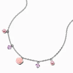 Claire's Club Pink Rose & Pearl Charm Necklace