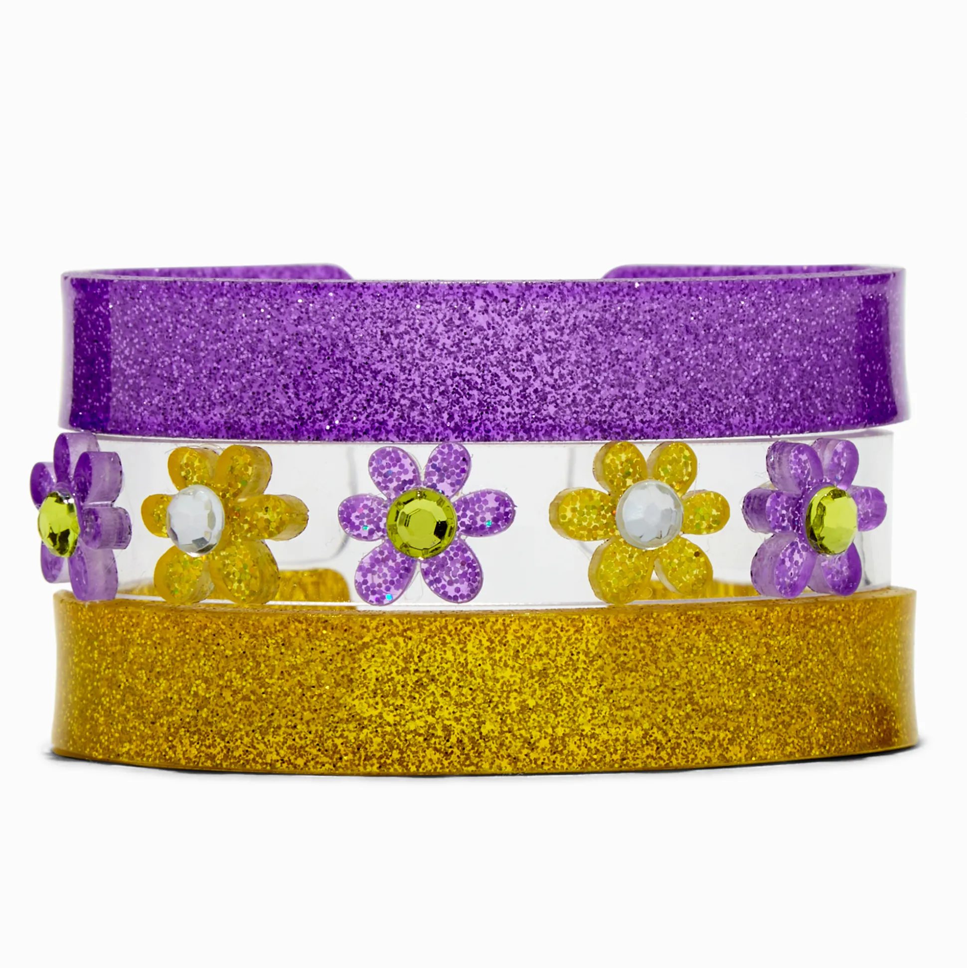 Claire's Club Purple Flower Bangle Bracelets - 3 Pack