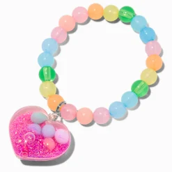 Claire's Club Rainbow Water-Filled Glitter Heart Stretch Bracelet