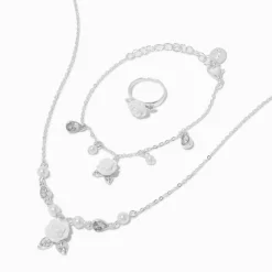 Claire's Club Special Occasion White Rose Silver-tone Jewellery Set - 3 Pack