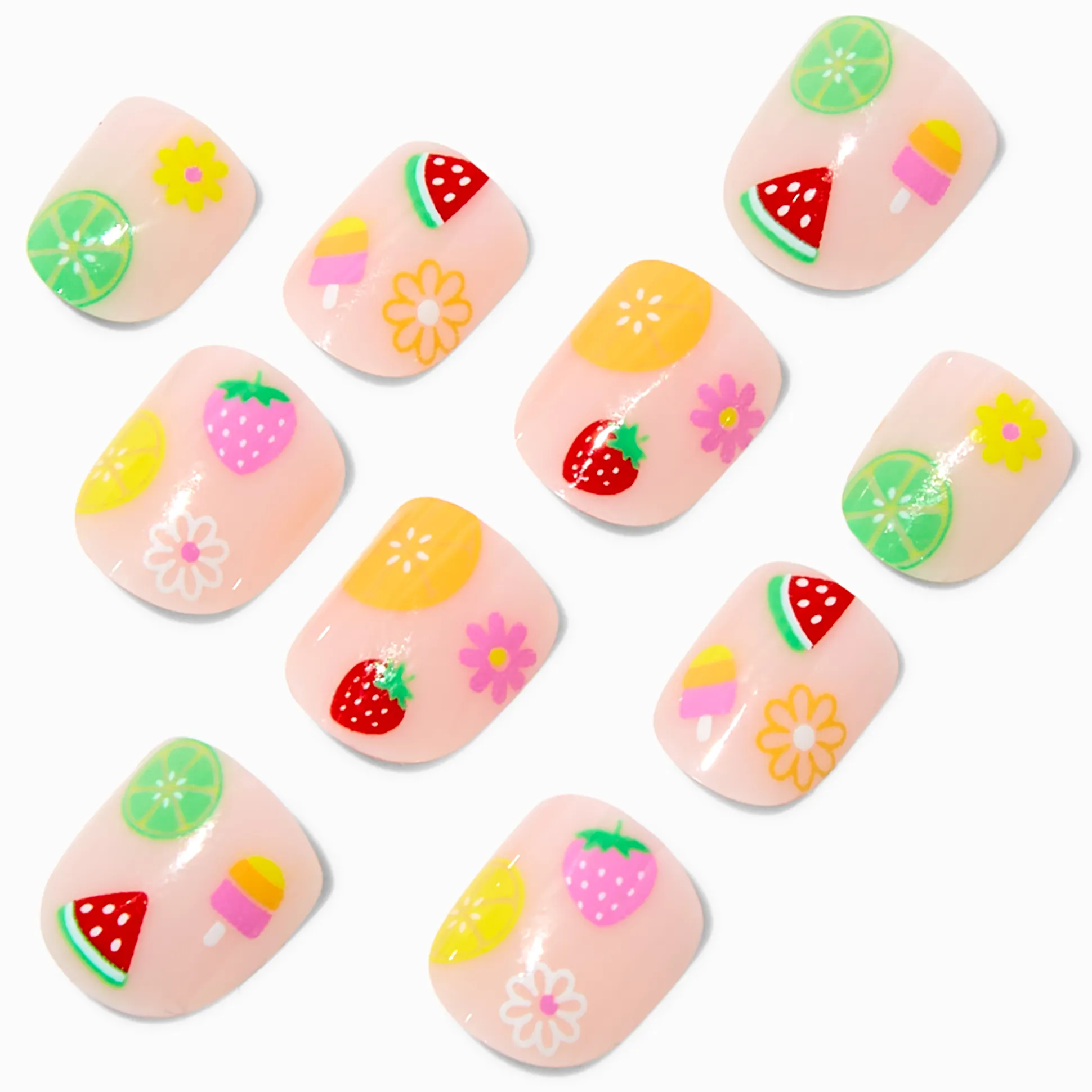 Claire's Club Summer Fruit Press On Vegan Faux Nail Set - 10 Pack