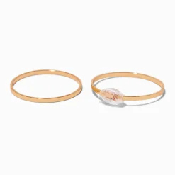 Clear Beaded Gold-tone Ring Stack - 2 Pack