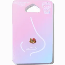Clou de nez 1,2 mm visage décoré en acier inoxydable couleur dorée en exclusivité chez Claire's Hello Kitty®