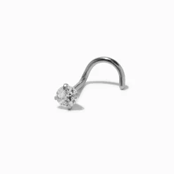 Clou de nez non fileté avec zircon cubique 0,8 mm en acier inoxydable couleur argentée