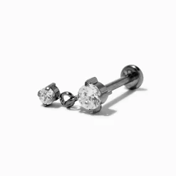 Clou d'oreille pour cartilage pendant 1,0 mm en zircon cubique et en titane couleur argentée