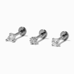 Clous arrière plat pour piercing labret avec strass 1,2 mm zircon cubique d'imitation couleur titanée - Lot de 3