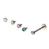 Clous arrière plat pour piercing labret avec zircon cubique d'imitation pastel détachables 1,2 mm couleur argentée - Lot de 5