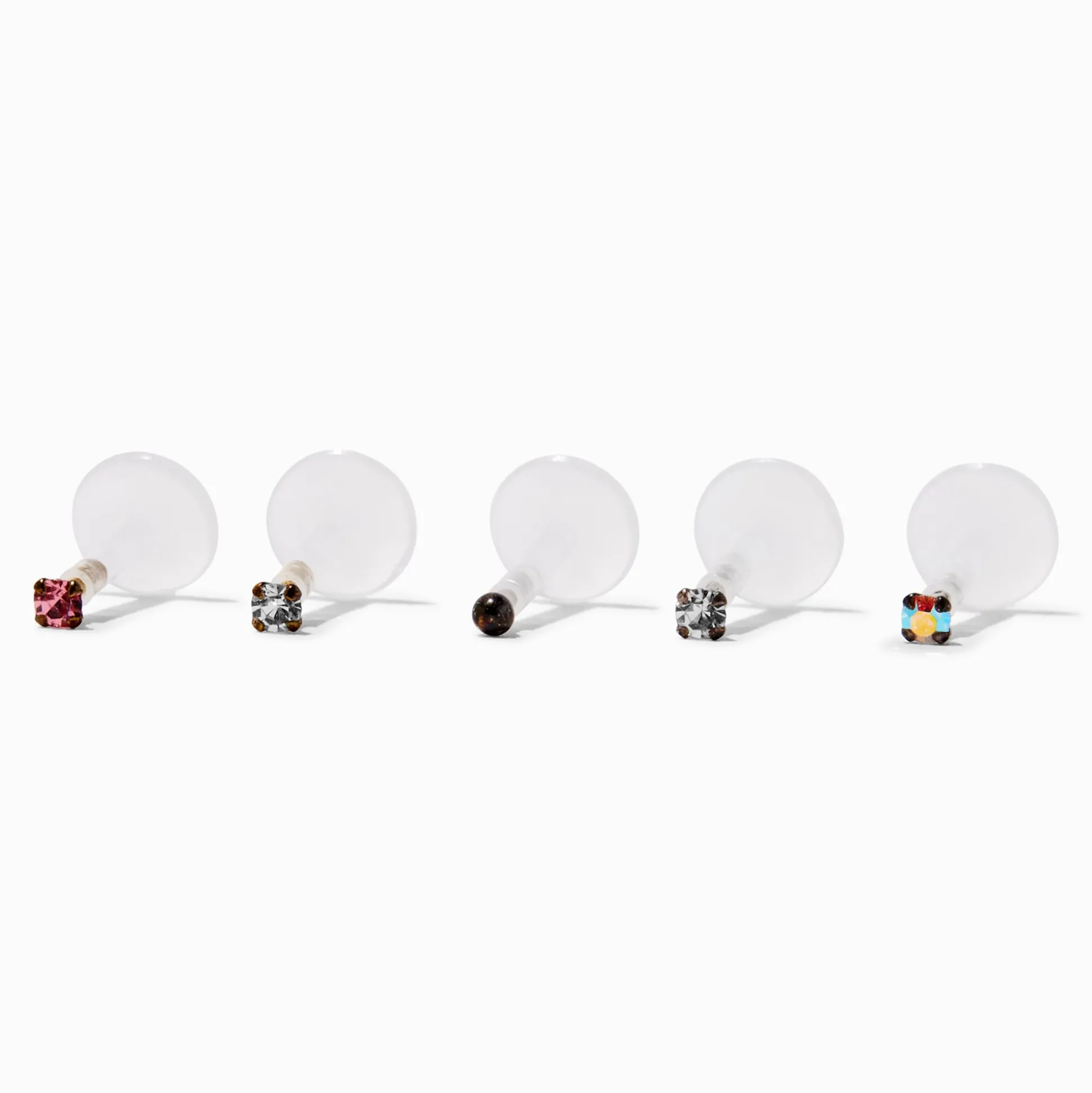 Clous arrière plat pour piercing labret basiques 1,2 mm en métaux mixtes - Lot de 5