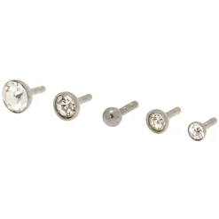 Clous arrière plat pour piercing labret avec strass et différents tops 1,2 mm couleur argentée - Lot de 5