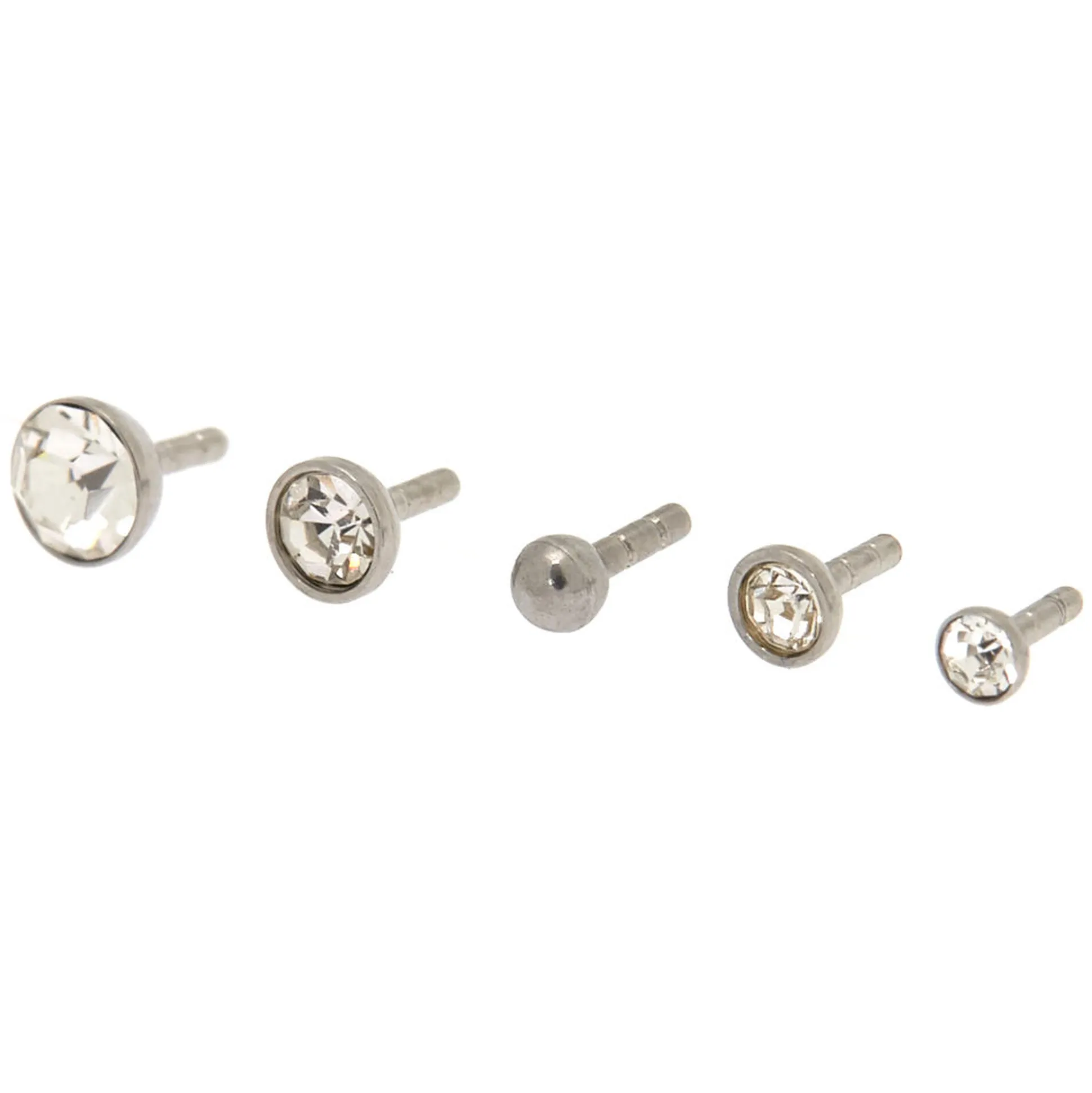 Clous arrière plat pour piercing labret avec strass et différents tops 1,2 mm couleur argentée - Lot de 5