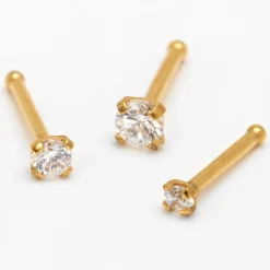 Clous de nez à tailles progressives 0,8 mm avec zircon cubique en titane couleur dorée - Lot de 3